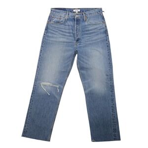 RE/DONE 70s Ultra High Rise Stove Pipe Jeans 31 Worn Crystal Blue NWT